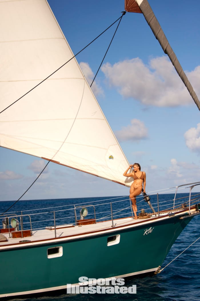Camille Kostek was photographed by Derek Kettela in St. Croix. Swimsuit by Riot Swim. 